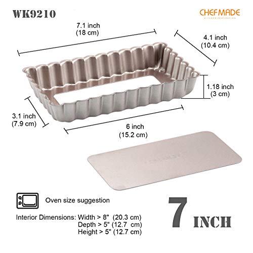 CHEFMADE Rectangular Tart Pan, 7 Inch Non-Stick Quice Pan with Removable Loose Bottom for Oven Bake(Champagne Gold) - size: 4" x 7" Rectangle