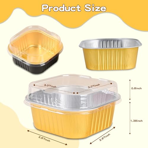40 Pack Mini Cake Pans With Lids, 5oz Square Aluminum Foil Brownie Baking Cups, Muffin Tin Ramekins, Disposable Dessert Cupcake Cups for Wedding Birthday Party, Pink - color: Pink