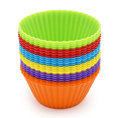 24 Pack Silicone Baking Cups, Reusable Cupcake Liners Molds, Multicolor - color: Multicolor