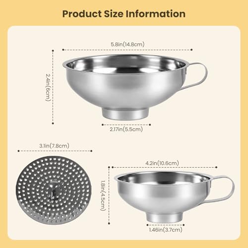 3-Piece Set of Stainless Steel Canned Funnels with Filters