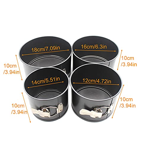 4 Pcs Springform Pan (4inch, 5inch, 6inch, 7inch), Cake Tin for Baking, Detachable Bottom Carbon Steel Cheesecake Mold (Black)