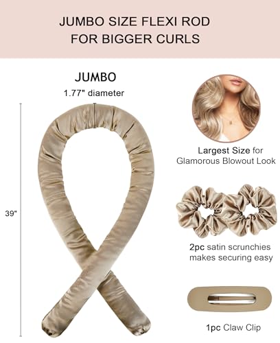 Jumbo Satin Heatless Curls Overnight Curling Rod Set - color: JUMBO Oat