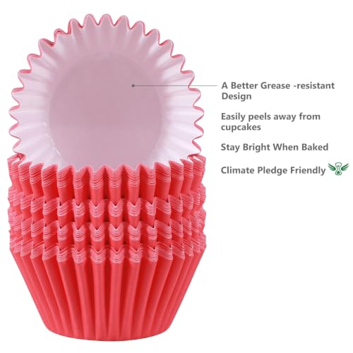 Caperci Heavy Duty Jumbo Cupcake Muffin Liners for Baking - Extra Large 100pcs Grease-Resistant Red Paper Baking Cups, No Muffin Pan Needed, Odorless, Easily Peels (Red) - color: Red