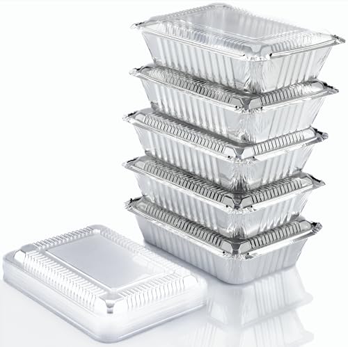 (110 Pack) 2.25LB Aluminum Containers with Lids 8.5"x6" - Disposable Foil Pans for Takeout, Baking, Freezing, Food Storage - Aluminum Pans, To Go Containers with Plastic Lids - size: 2.25 LB - 110 Pack