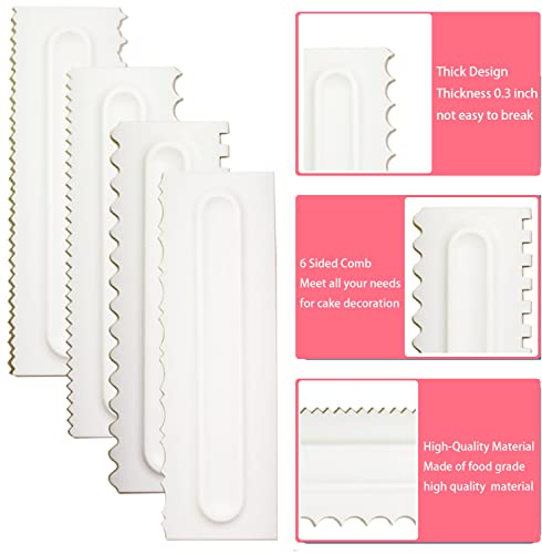 Cake Scrapers Set Decorating Comb and Icing Smoother, Plastic Sawtooth Scraper Polisher Butter Mousse Cream Cake Edge DIY Tool -8 Design Textures (White) - color: White