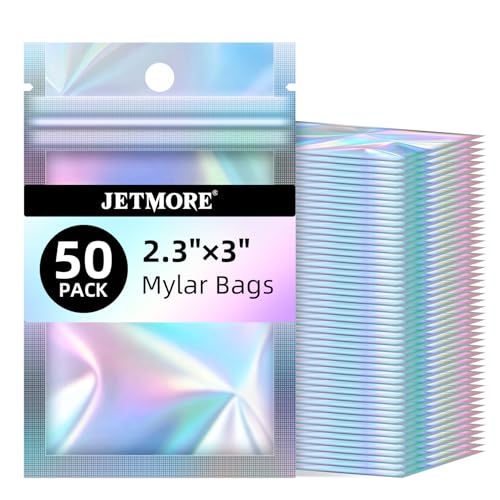 JETMORE Holographic Bags, 50 PCS Mylar Bags, 2.3x3in Resealable Treat Bags - color: Holographic, size: 2.3x3 inch