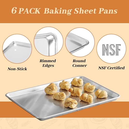 Aluminum Baking Sheet Pans, Half Size 18"x13", 6 Pack - size: Standard 18"×13" (Half Size 6 Pack)