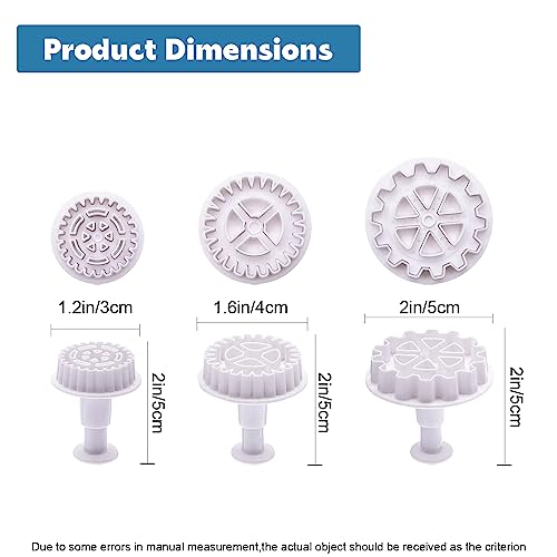 3Pcs Gear Cookie Cutters, Steampunk Cogs Plunger Mold, 3D Gear Cookie Stamp Mold, Clock Wheel Biscuits Fondant Molds for Cake Cookie food Decoration
