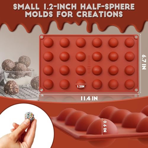 HKNMTT Silicone Semi-Sphere Molds 24 Cavities 2-Pack 1.2" for Chocolate Truffles Jelly Fat Bombs Gelatina, Small Baking Round Half Sphere Candy Moulds, Homemade Freeze Food Grade BPA Free Oven Safe - style: 1.2" Semi Sphere 2PCS