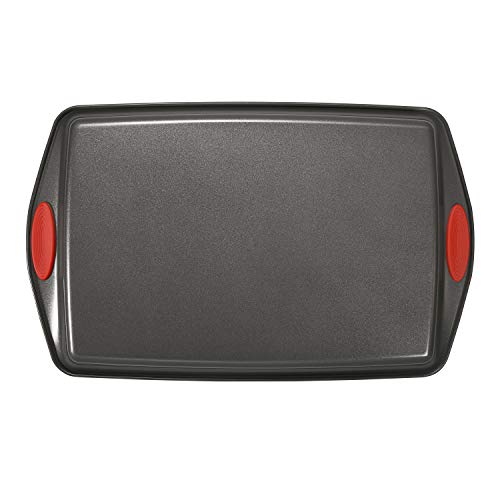 Rachael Ray Bakeware Nonstick Cookie Pan Set, 3-Piece, Gray with Red Grips - color: Red Grips