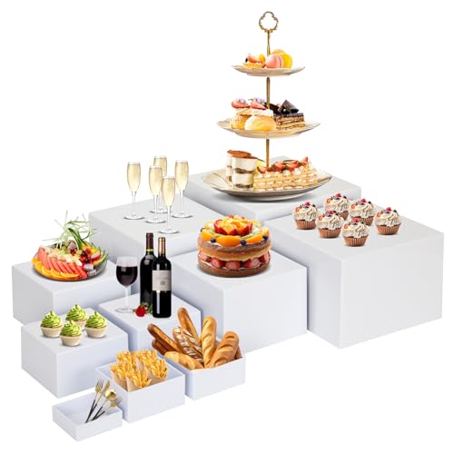 10 PCS Buffet Risers, Large Food Risers for Buffet Table, Dessert Display - color: White, size: 10" 9" 8" 7" 6" 5" 5" 4" 4" 3"