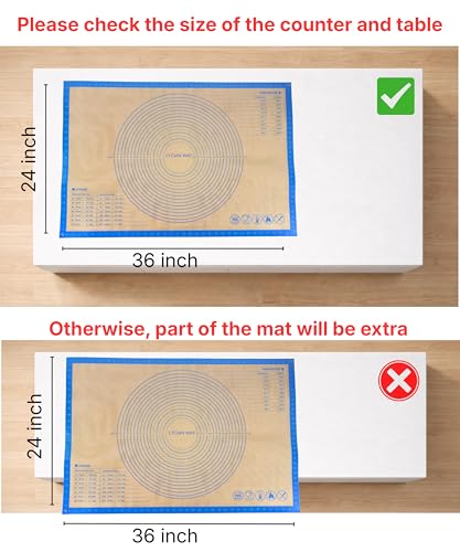 Silicone Pastry Mat with Measurements, 36 x 24 Inch Extra Thick Non-Slip Nonstick XL Baking Mat for Dough Rolling, Kneading, Fondant and Pie, Blue - color: Blue, size: 36"L x 24"W