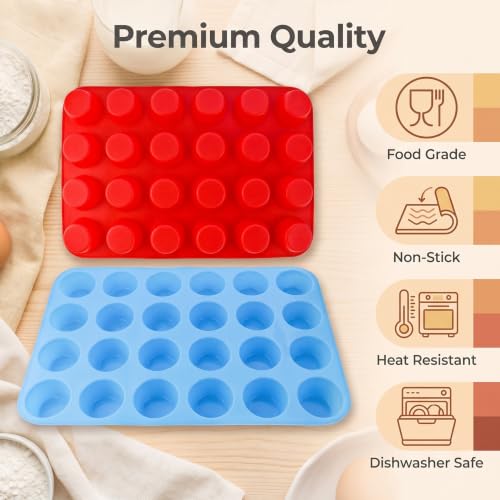 2 Pack 24-Cup Silicone Muffin Pan Nonstick Dishwasher Safe Food Grade