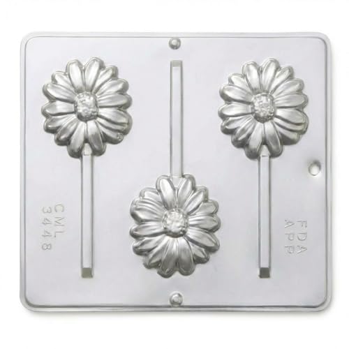Daisy Flower Lollipop Chocolate Candy Mold 3448, 3 Cavities, Each Cavity 2 3/4" x 3" Inches