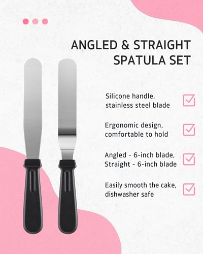 Syntus 65 PCs Cake Decorating Kit with Cake Stand, Cake Baking Supplies - color: Rose Pink