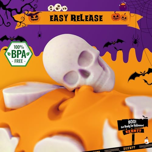 Halloween Molds Silicone for Chocolate 2 Pack, 3D Halloween Chocolate Candy Gummy Mold Skull Pumpkin Bat Ghost Witch Hat Spider tombstone Shapes Mold - style: Halloween 2PCS