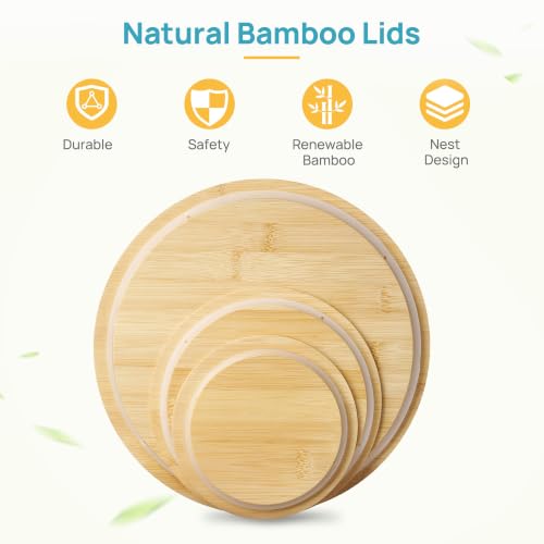 Vtopmart 3 Pack Glass Mixing Bowls with Bamboo Lids, Nesting Set - style: 3-piece set