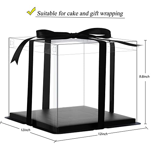XININSUN 6Pcs Tall Cake Boxes Clear cake Box with Ribbon, 12x12x 10inch,Ideal for Large 10" and 12" Inch Tall Layer Tiered Cakes and Clear Gift Boxes for Wedding Party and Gift Display - Black - color: Black-12x12x10inch-2Pcs