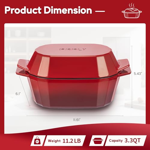 Enameled Cast Iron Dutch Oven for Bread Baking – 3QT Oval Round Heavy Duty Bread Pan with Lid, Non-Stick Ceramic Coating,Loaf Cast Iron Bread Oven for Sourdough, Baking, Roasting, Braising, Stovetop & Oven Safe - color: Red