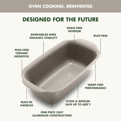 GreenPan Premiere Ovenware Healthy Ceramic Nonstick 1 lb. Loaf Baking Pan, PFAS-Free, Warp-Free Bakeware, Durable Quick Heating, Oven & Broiler Safe to 600F, Dishwasher Safe, Taupe - color: Taupe, size: 1 lb. Loaf Pan