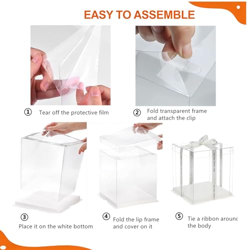 6 Pack Clear Cake Box, Transparent Cake Box for 2 Tiered Cake, 8x8x9Inch Tall Cake Carrier Box with Sturdy Board for Bakery Dessert Bread Pastry Birthday Parties Wedding Graduation