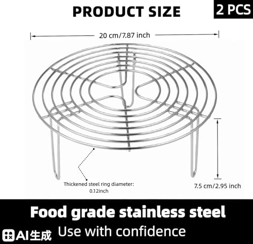 2Pcs Round Steamer Rack and Cooling Rack, Stainless Steel Steamer Rack, Steaming Baking Rack,For various cookware (20x7cm) - size: 20x7cm