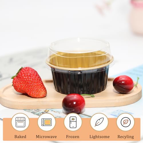50 Pack 5oz Mini Cake Pans with Lids, Black Gold and Gold - color: Black Gold and Gold, size: Round