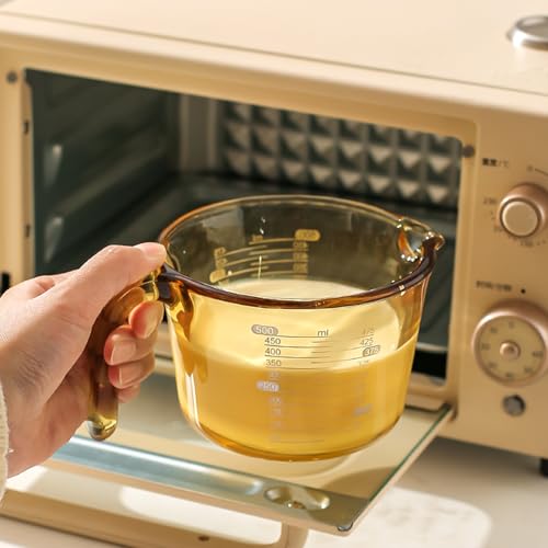 3-Piece Amber Glass Measuring Cup Set Kitchen Measuring Jug - color: Amber