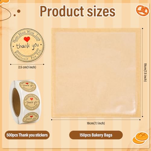 150 Pack Bakery Bags with Window, 7.5 x 7.1 Inches, Sublaga Paper Sandwich Bags, Donut Bags To Go, Bakery Paper Bags for Treat, Snack, Cookie Waffle Cake Packaging - color: Brown