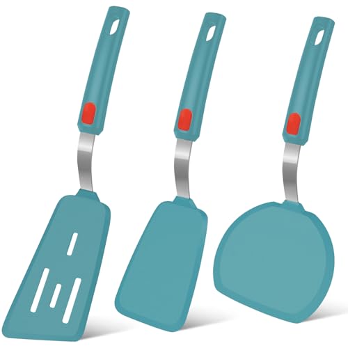 Beijiyi Silicone Spatula Turner Set of 3, 600°F Heat Resistant (Blue) - color: Blue