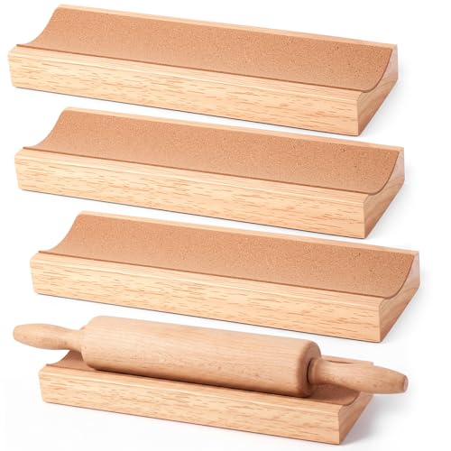 Sawysine 4 Pcs Wood Rolling Pin Holder Rolling Pin Stand Pizza Roller Holder Kitchen Display Rack For Dough Pastry Fondant Kitchen Storage