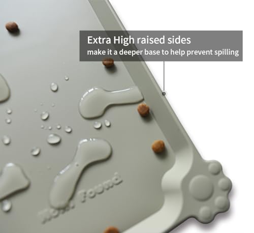 Hoki Found Silicone Pet Food Tray - Non Slip Pet Dog Cat Bowl Placemat - Feeding Mat - Waterproof Dog Cat Food Mats - For Carpet - Cream Green - color: Cream Green, size: 19"L x 12"W