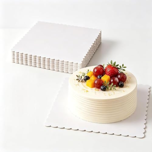 12 Inch Wave Cake Boards 25-Packs Squares Base Food-Grade Cardboard Wave Cake Plate for Wedding Birthday Pizza Desserts Parties Food Bottoms - size: 12inch/25pcs
