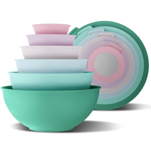 BoxedHome 12 Piece Plastic Mixing Bowls with Lids Set - Leak-Proof Microwave & Dishwasher Safe, BPA Free Nesting bowl for food prep, serving, and storage (Green/Pink) - color: Green / Pink TPR