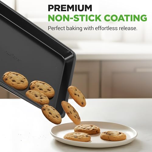 NutriChef Stackable Non-Stick Baking Pan Set – Carbon Steel Bakeware Set w/ Cookie Sheet, Muffin & Loaf Pan, Double Coated for Easy Release, Oven & Dishwasher Safe, Resists Warping, – Easy to Clean - color: Black
