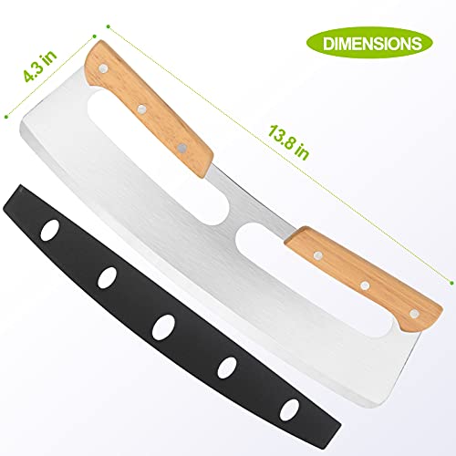 Pizza Cutter Rocker with Wooden Handles & Protective Cover by ZOCY, 14" Sharp Stainless Steel Pizza Slicer Wheel, Big Pizza Knife Cutters for Kitchen Tool (14inch) - size: 14inch
