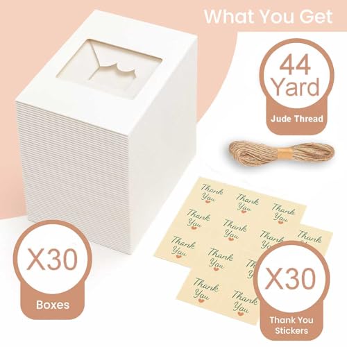30 Pack 9x6x3in Cookie Boxes with Window, Bakery Boxes for Treats, Desserts - color: White
