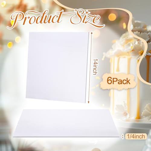 MotiMind 6 Pack 14 Inch Square Cake Drums White Cake Boards Cardboard Drum Foil Wrapped Pastry Board Support for Displaying Pastries Desserts Cupcake