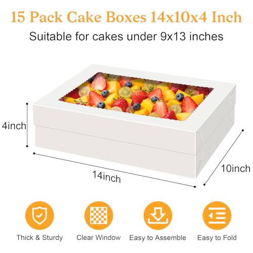 15 PCS Sheet Cake Boxes, 14x10x4 Rectangle Cake Box, Quarter Sheet Cake Box, White Baking Boxes, Large Bakery Boxes, Cajas Para Pasteles, 10x14 Cake Boxes for Birthday, Wedding, Party, Business - size: 14X10X4 Inch