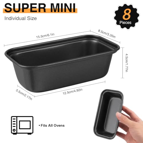 6 x 3 x 2 In Mini Loaf Pans for Baking Bread, Meatloaf, Bananas, Brownies - color: Black, size: Mini 6x3 Inch-8pack