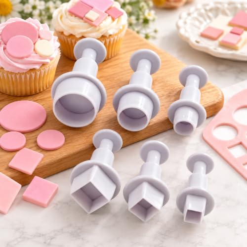 6 PCS Fondant Cutters, Small Round & Square Plunger Cookie Cutter Set - color: Square + Round