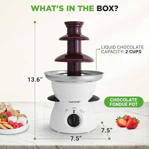 Nutrichef 3 Tier Chocolate Fondue Fountain - Electric Stainless Chocolate Dipping Warmer Machine - Warm & Melt Chocolate, Butter & Cheese - Great for Parties, Events & Weddings - Pot Capacity 16 OZ
