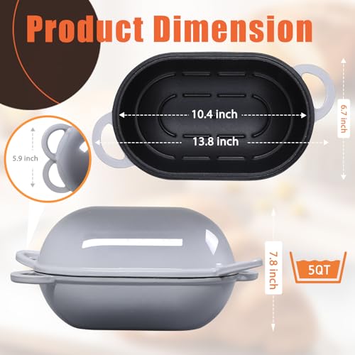 2.5 QT Enameled Cast Iron Sourdough Bread Oven, Loaf Pan with Lid - color: Light Gray, size: 2.5 QT