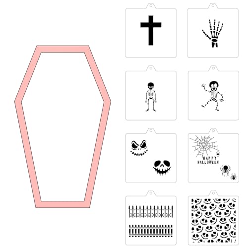 Cookie Cutter and Stencil Bundle Royal Icing Cookies Stencils Paint Your Own Biscuit Bakery Starter Kits Royal Icing Fondant Cutters Birthday Wedding Holiday Cookies Painting Coloring Pages Comb - style: Coffin Skull Set