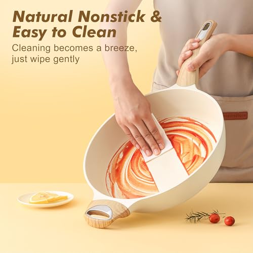 SENSARTE Ceramic Nonstick Frying Pan Skillet with Lid, 13.3 Inch Large Deep Frying Pan, 6 QT Saute Pan, Induction Pan, Healthy Non Toxic Cooking Pan with Helper Handle, PFOA PFAS PTFE Free - color: Ceramic White, size: 6QT / 13.3IN