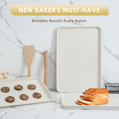 Baking Sheet Pan Set of 3, Nonstick Carbon Steel Cookie Sheets with Texture - color: Textured White