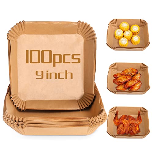 Palksky 100Pcs Air Fryer Baking Paper Square - Air Fryer Baking Liners, Baking Paper for Air Fryer Water-proof, Oil-proof, Non-stick, Parchment Baking Paper for Baking Roasting Microwave (9 Inch) - color: 100PCS-9inch