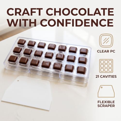 21 Grid Chocolate Candy Mold PC Polycarbonate Chocolate Making Mould with Scraper (Cube Shape) - color: Cube Shape