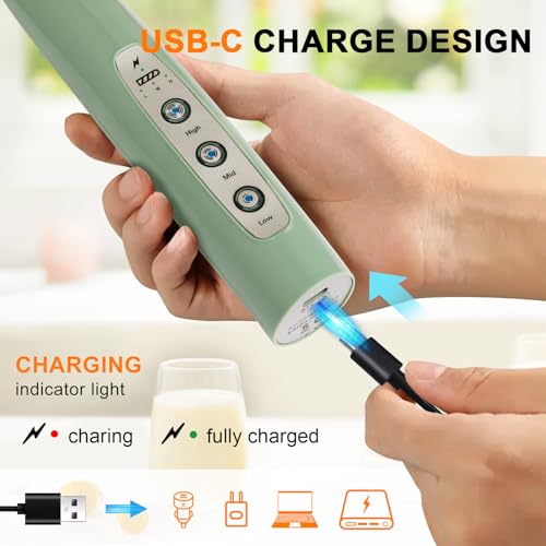 YUSWKO Handheld Milk Frother Wand for Coffee, Rechargeable Electric Whisk