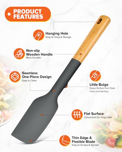 Badiano Silicone Heavy-Duty Spatula, Rubber Scraper for Nonstick Cookware - color: Gray